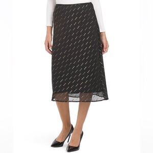 BAND OF GYPSIES Gold Metallic Flocked Overlay Midi Skirt Black M NWT